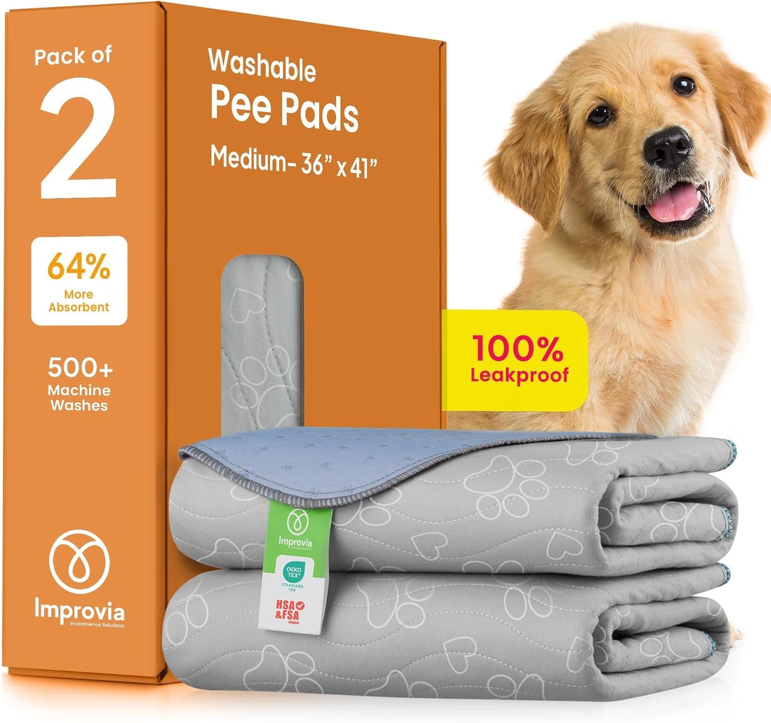 ® Reusable Puppy Pad – Waterproof, Extra-Absorbent, Washable Pee Pad for Dog Training, Whelping, & More – Protect Your Floors & Pet with Quick-Drying Potty Pad. 2 Pack - 36"X 41"